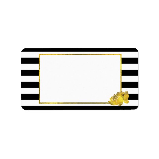 Black Stripe & Faux Gold Peony Label (Front)
