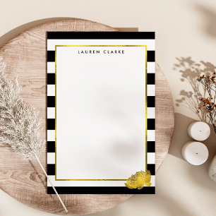 Black Stripe & Faux Gold Peony Personalised Stationery