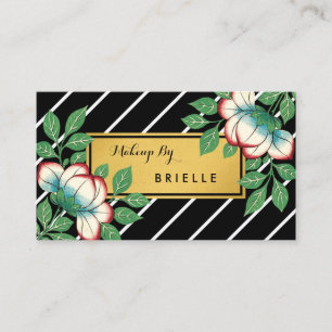 Black Stripe Floral Makeup Artist Business Card
