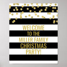 Black Stripe Gold Confetti Welcome Christmas Party