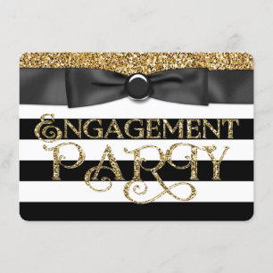 Black Stripe Gold Glitter Engagement Party Invitation