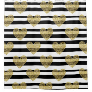 Black Stripe Gold Heart Glam Pattern (5) Shower Curtain