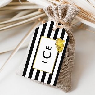 Black Stripe & Gold Peony Monogram Gift Tags