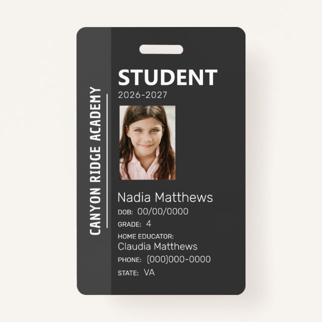 Black Stripe Homeschool Student ID Badge (Front)