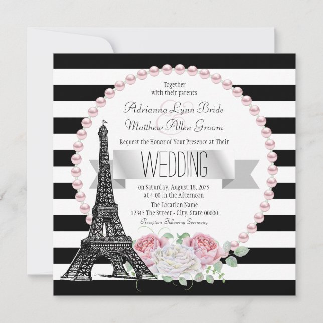 Black Stripe Paris French Country Paris Wedding Invitation (Front)