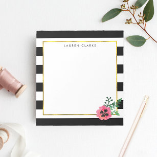 Black Stripe & Pink Floral Personalised Notepad