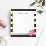 Black Stripe & Pink Peony Personalised Notepad<br><div class="desc">Chic personalised notepad features a crisp black and white stripe background,  faux gold foil border,  and a vibrant pink watercolor peony flower. Customise with a monogram,  name or text of your choice.</div>