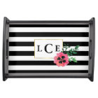 Black Stripe & Pink Watercolor Floral Monogram