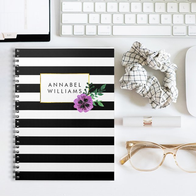Black Stripe & Purple Pansy Notebook (Creator Uploaded)