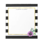 Black Stripe & Purple Pansy Personalised Notepad