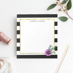 Black Stripe & Purple Pansy Personalised Notepad<br><div class="desc">Modern floral note pad features chic black and white stripes with a purple watercolor pansy flower and faux gold accents. Customise with a monogram,  name or text of your choice!</div>