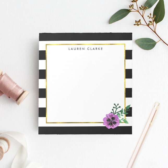 Black Stripe & Purple Pansy Personalised Notepad (Creator Uploaded)