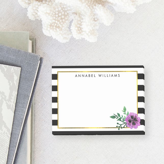 Black Stripe & Purple Pansy Post-it Notes (Creator Uploaded)