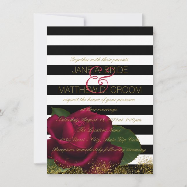 Black Stripe Red and Black Wedding Invitation (Front)