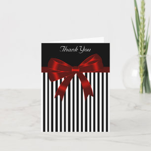 Black Stripe Red Bow Thank You Card