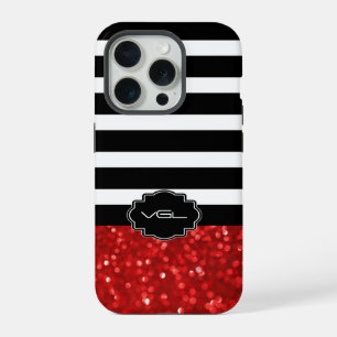 Black Stripe & Red Glitter iPhone 15 Pro Case