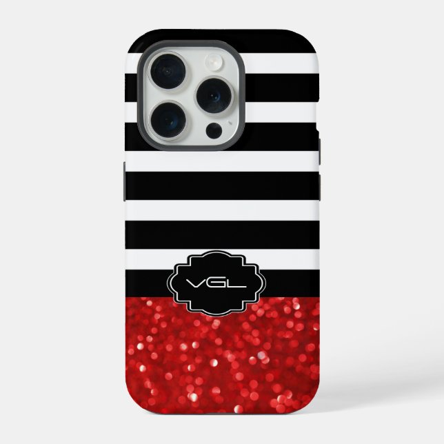 Black Stripe & Red Glitter iPhone Case (Back)