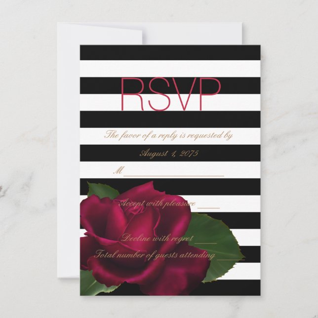 Black Stripe Rose Red and Black Wedding RSVP Invitation (Front)