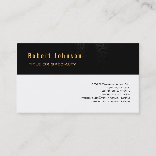 Black Stripe White Background Gold Business Card (Front)