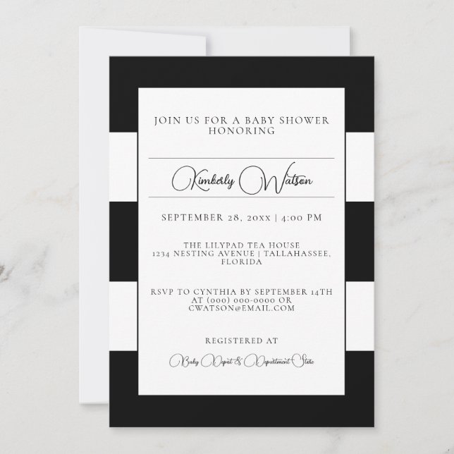 Black Striped Baby Shower Invitation (Front)
