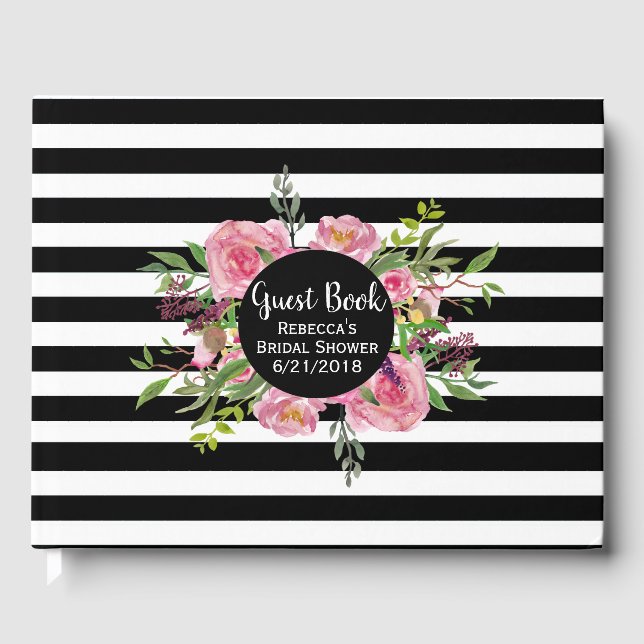 Black Striped Bridal Shower Guest Book (Front)