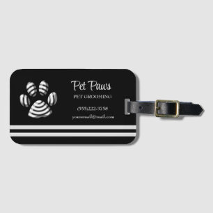 Black Striped Dog Paw Pet Grooming Service  Busine Luggage Tag