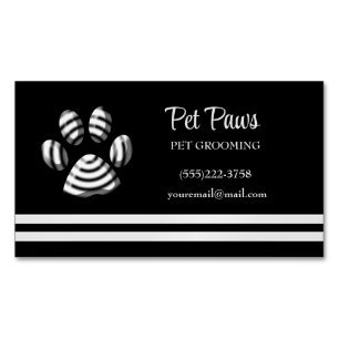 Black Striped Dog Paw Pet Grooming Service Busine Magnetic Business Card