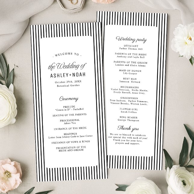 Black Striped Elegance Classy Wedding Program Menu (Black Striped Elegance Classy Wedding Program)