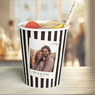 Black Striped Fun Retro Engagement Photo Paper Cups