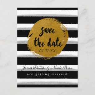 Black Striped & Gold Foil Save The Date Postcard