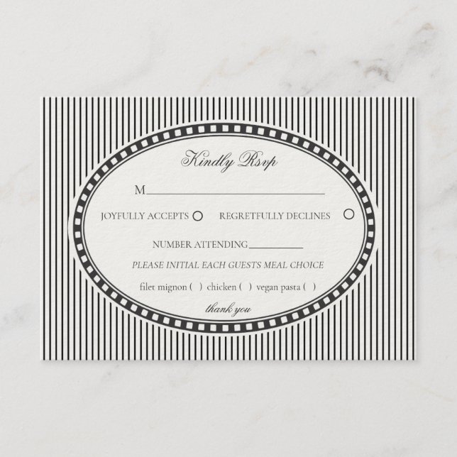 Black Striped Harlequin Pattern Wedding RSVP Enclosure Card (Front)