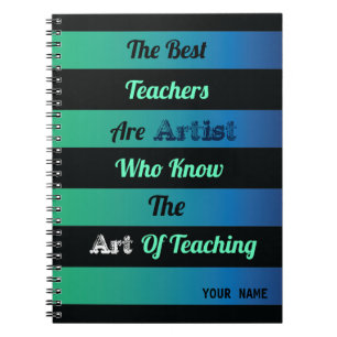 black striped on teal green blue background quote notebook