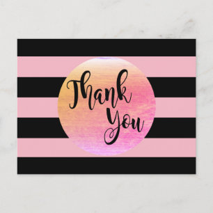 Black Striped Thank You Pink wedding Postcard