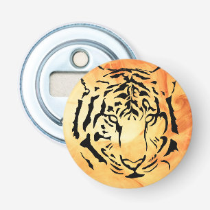 Black Striped Tiger on Fiery Orange Bottle Opener