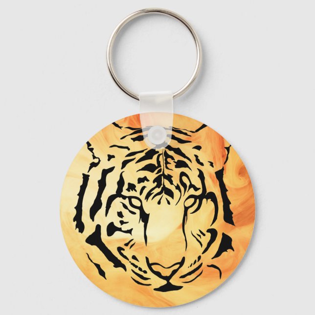 Black Striped Tiger on Fiery Orange Key Ring (Front)
