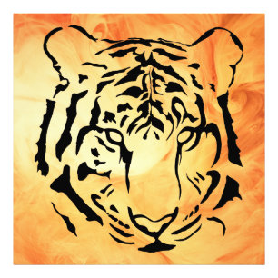 Black Striped Tiger on Fiery Orange Photo Print