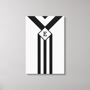 Black Stripes and Chevrons with Monogram on White Canvas Print