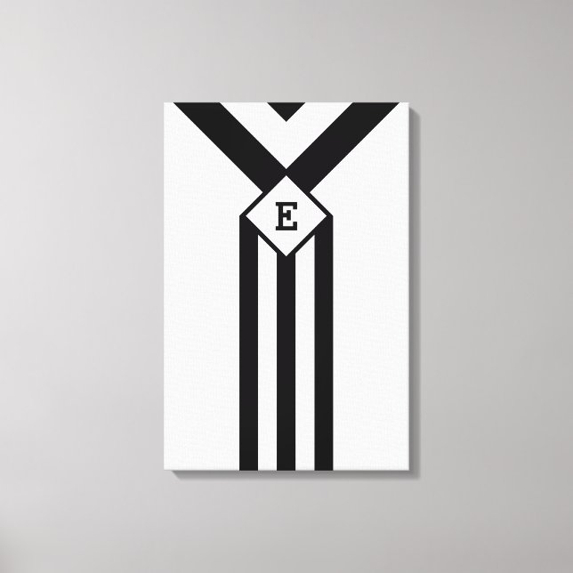 Black Stripes and Chevrons with Monogram on White Canvas Print (Front)
