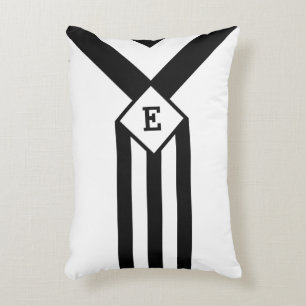 Black Stripes and Chevrons with Monogram on White Decorative Cushion