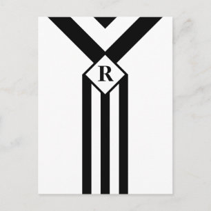 Black Stripes and Chevrons with Monogram on White Postcard
