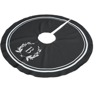 Black Stripes and Wreath Monogram Tree Skirt