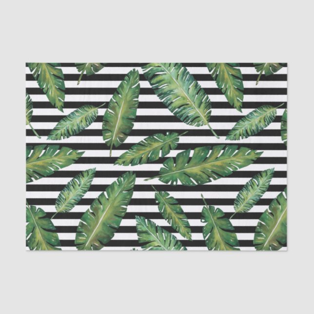 Black stripes banana leaf tropical summer pattern tissue paper (Front)