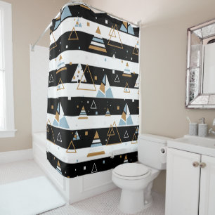 Black Stripes Colourful Triangles Geometric Design Shower Curtain