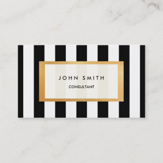 Black Stripes & Faux Gold Two-Sided Business Card