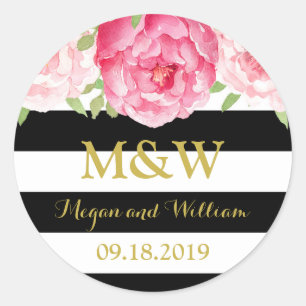 Black Stripes Floral Monogram Wedding Favour Tag