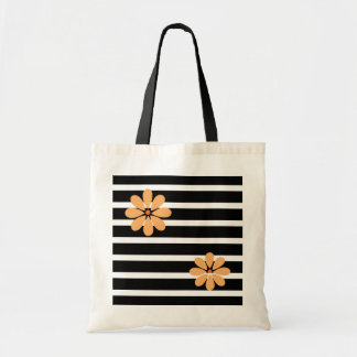 Black Stripes Flowers Tote Bag