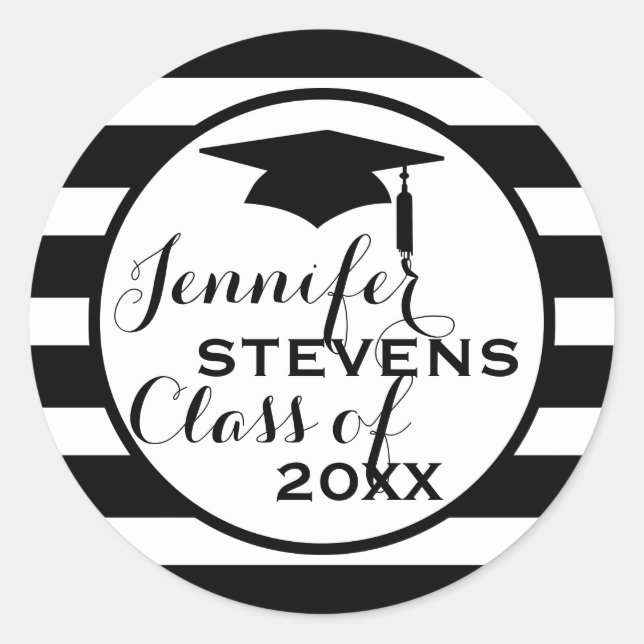 Black Stripes Geometric Pattern-Graduations Classic Round Sticker (Front)