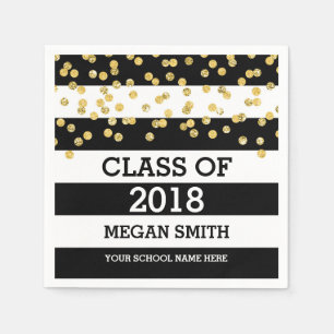 Black Stripes Gold Dots Class of 2018 Graduation Napkin