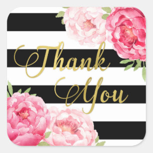 Black Stripes Gold Floral Thank You Favour Tags