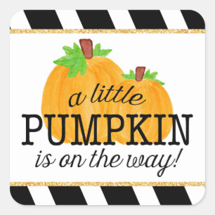 Black Stripes Gold Little Pumpkin Fall Baby Shower Square Sticker